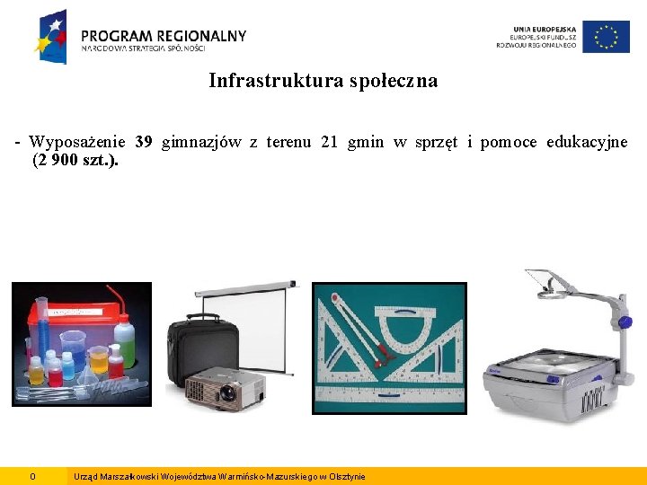 Infrastruktura społeczna - Wyposażenie 39 gimnazjów z terenu 21 gmin w sprzęt i pomoce
