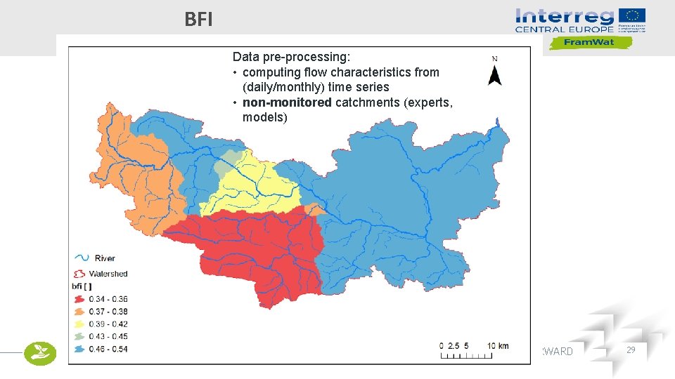 BFI Data pre-processing: • computing flow characteristics from (daily/monthly) time series • non-monitored catchments