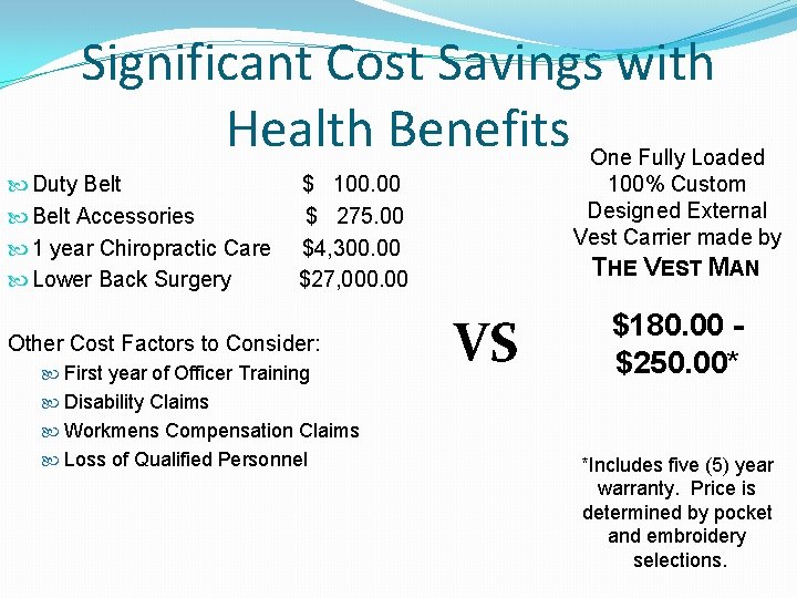 Significant Cost Savings with Health Benefits Duty Belt Accessories 1 year Chiropractic Care Lower