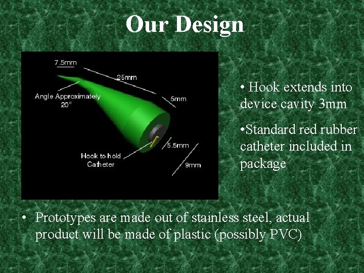 Our Design • Hook extends into device cavity 3 mm • Standard red rubber