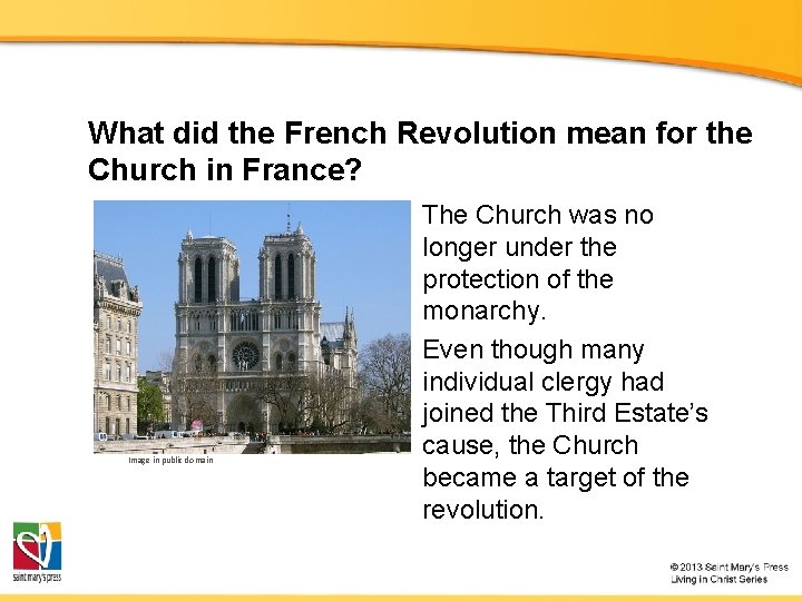 What did the French Revolution mean for the Church in France? Image in public