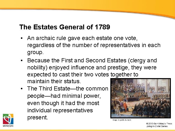 The Estates General of 1789 • An archaic rule gave each estate one vote,