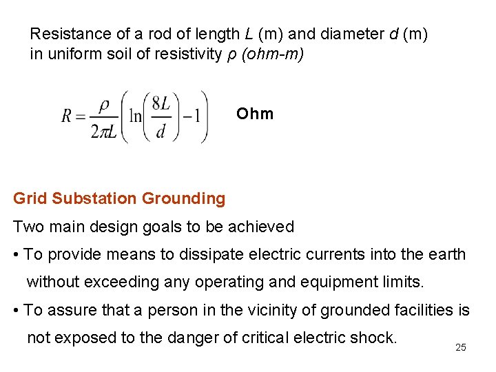 Resistance of a rod of length L (m) and diameter d (m) in uniform