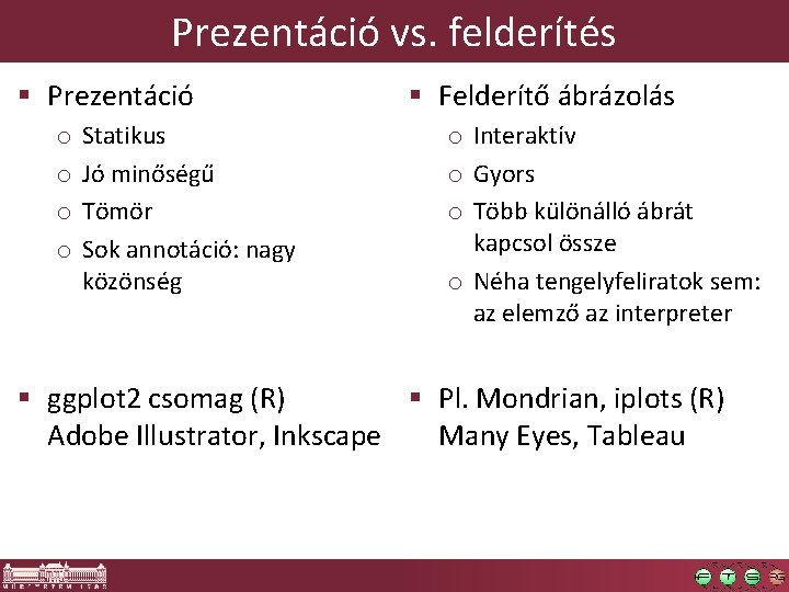 Prezentáció vs. felderítés § Prezentáció o o Statikus Jó minőségű Tömör Sok annotáció: nagy