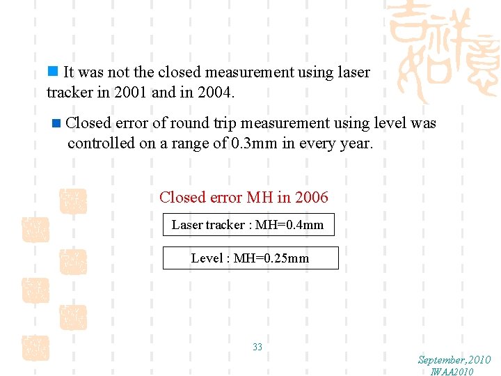n It was not the closed measurement using laser tracker in 2001 and in