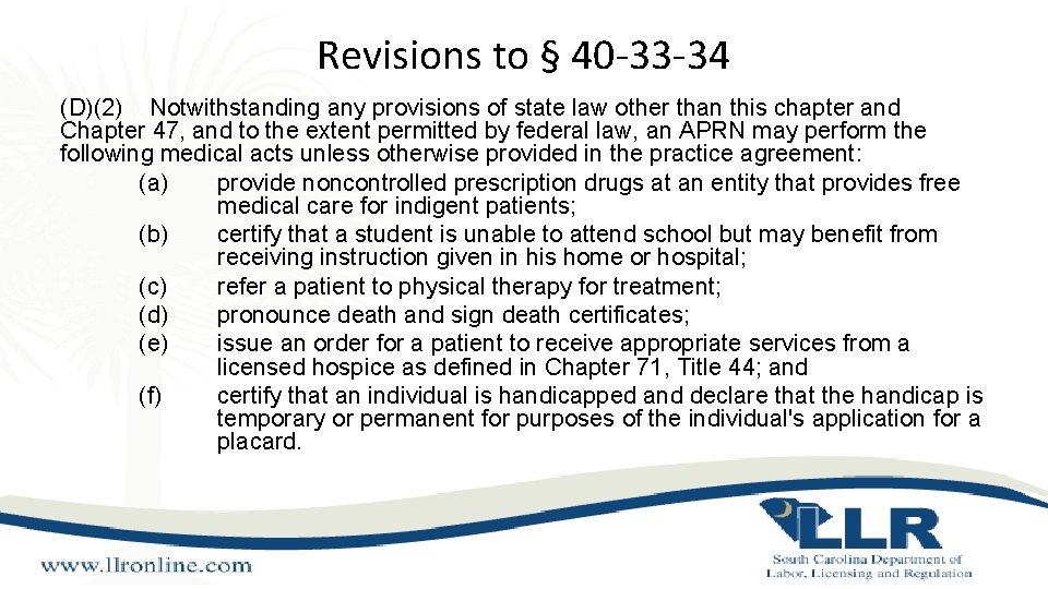 Revisions to § 40 -33 -34 (D)(2) Notwithstanding any provisions of state law other Revisions to § 40 -33 -34 (D)(2) Notwithstanding any provisions of state law other