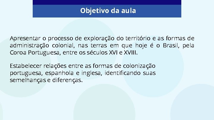 Objetivo da aula Apresentar o processo de exploração do território e as formas de