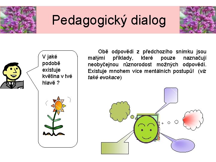 Pedagogický dialog V jaké podobě existuje květina v tvé hlavě ? Obě odpovědi z