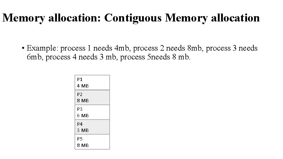Memory allocation: Contiguous Memory allocation • Example: process 1 needs 4 mb, process 2 Memory allocation: Contiguous Memory allocation • Example: process 1 needs 4 mb, process 2