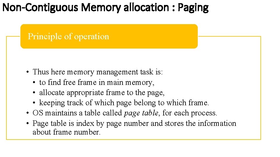 Non-Contiguous Memory allocation : Paging Principle of operation • Thus here memory management task Non-Contiguous Memory allocation : Paging Principle of operation • Thus here memory management task