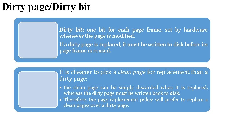 Dirty page/Dirty bit: one bit for each page frame, set by hardware whenever the Dirty page/Dirty bit: one bit for each page frame, set by hardware whenever the
