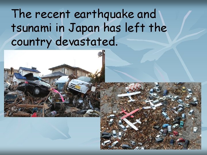 The recent earthquake and tsunami in Japan has left the country devastated. 