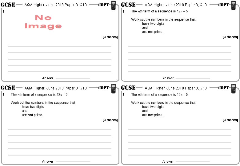 AQA Higher: June 2018 Paper 3, Q 10 1 [3 marks] Answer 