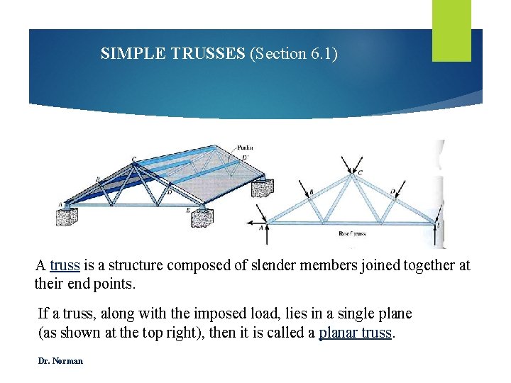 SIMPLE TRUSSES (Section 6. 1) A truss is a structure composed of slender members