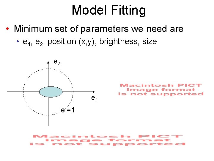 Model Fitting • Minimum set of parameters we need are • e 1, e