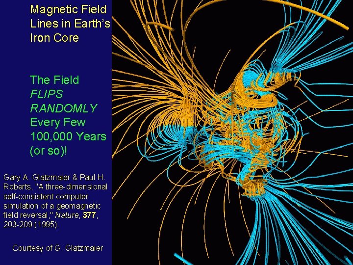 Magnetic Field Lines in Earth’s Iron Core The Field FLIPS RANDOMLY Every Few 100,