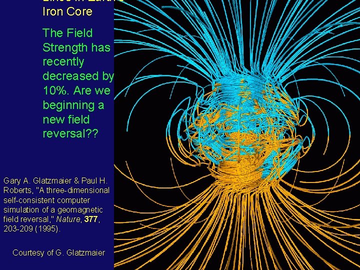 Lines in Earth’s Iron Core The Field Strength has recently decreased by 10%. Are