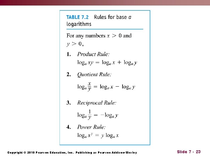 Copyright © 2010 Pearson Education, Inc. Publishing as Pearson Addison-Wesley Slide 7 - 23