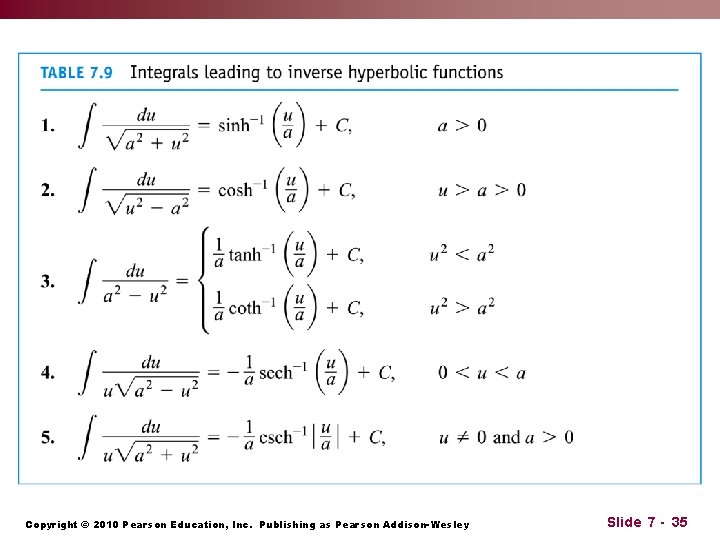 Copyright © 2010 Pearson Education, Inc. Publishing as Pearson Addison-Wesley Slide 7 - 35