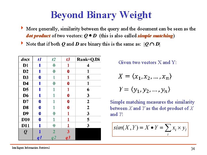 Beyond Binary Weight 4 More generally, similarity between the query and the document can