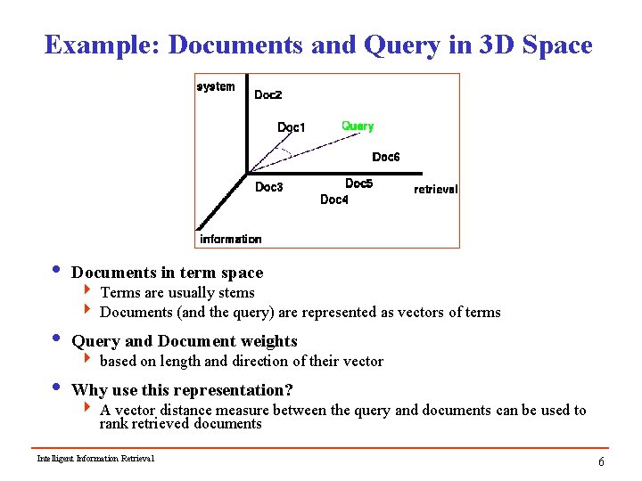 Example: Documents and Query in 3 D Space i Documents in term space 4