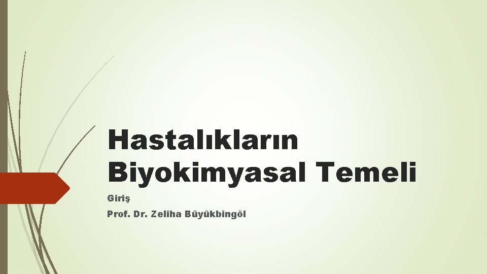 Hastalıkların Biyokimyasal Temeli Giriş Prof. Dr. Zeliha Büyükbingöl 