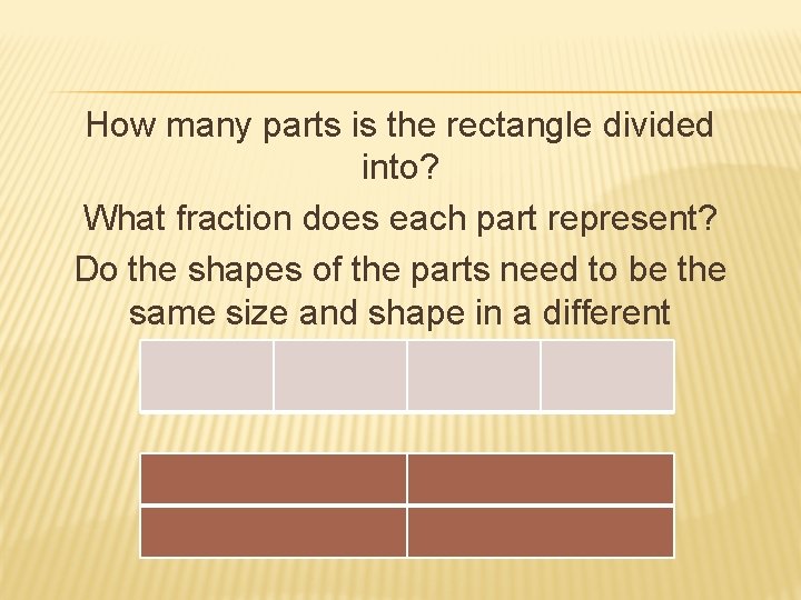 How many parts is the rectangle divided into? What fraction does each part represent?