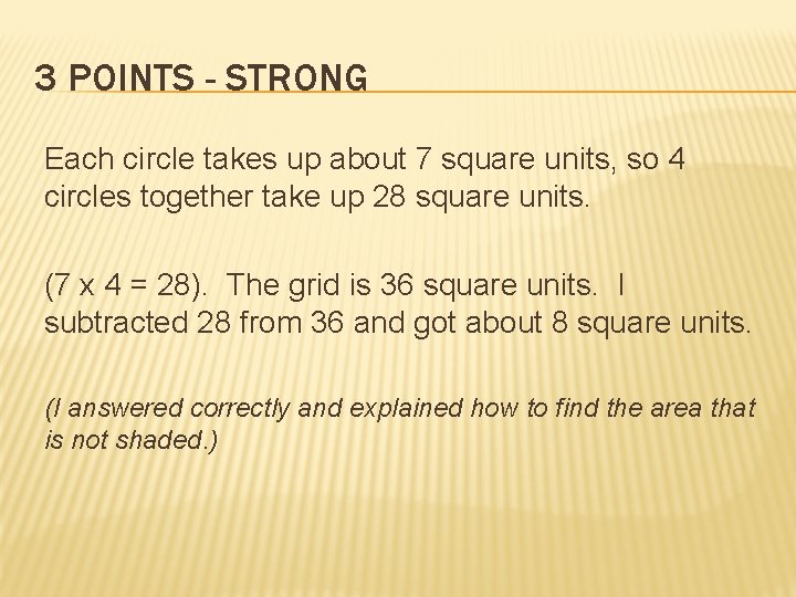 3 POINTS - STRONG Each circle takes up about 7 square units, so 4