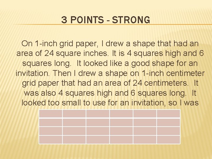 3 POINTS - STRONG On 1 -inch grid paper, I drew a shape that