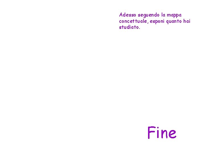 Adesso seguendo la mappa concettuale, esponi quanto hai studiato. Fine 