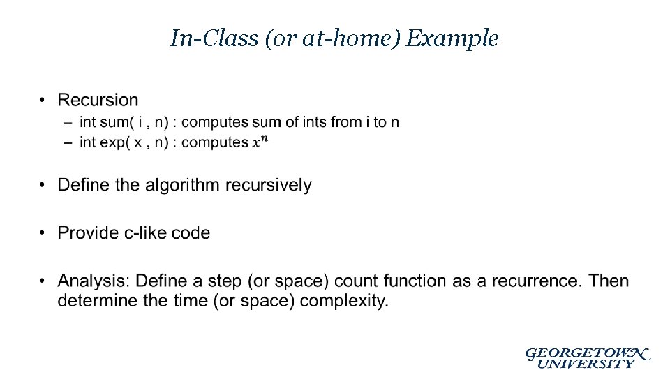 In-Class (or at-home) Example • 