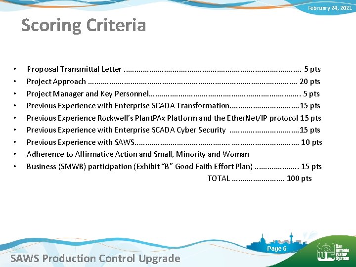 February 24, 2021 Scoring Criteria • Proposal Transmittal Letter. . . . . .