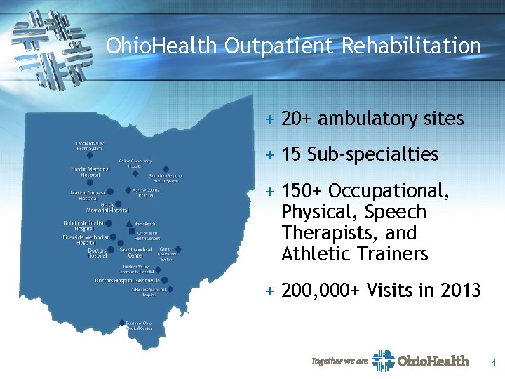 Ohio. Health Outpatient Rehabilitation + 20+ ambulatory sites + 15 Sub-specialties + 150+ Occupational,