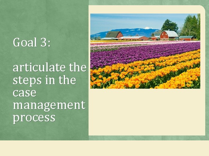 Goal 3: articulate the steps in the case management process Goal 3: articulate the steps in the case management process