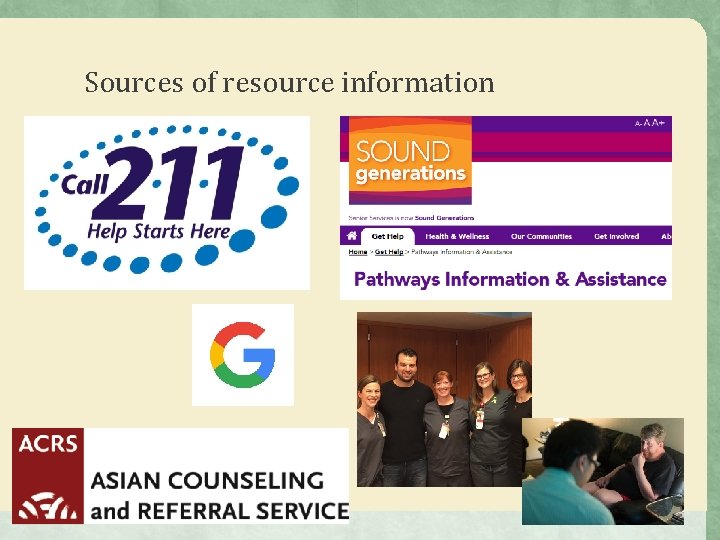 Sources of resource information Sources of resource information