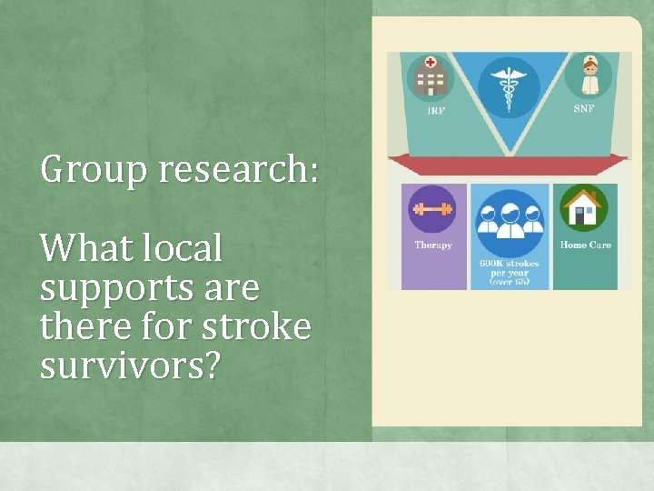 Group research: What local supports are there for stroke survivors? Group research: What local supports are there for stroke survivors?
