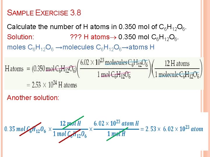 SAMPLE EXERCISE 3. 8 Calculate the number of H atoms in 0. 350 mol