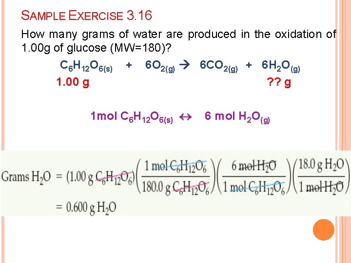 SAMPLE EXERCISE 3. 16 How many grams of water are produced in the oxidation