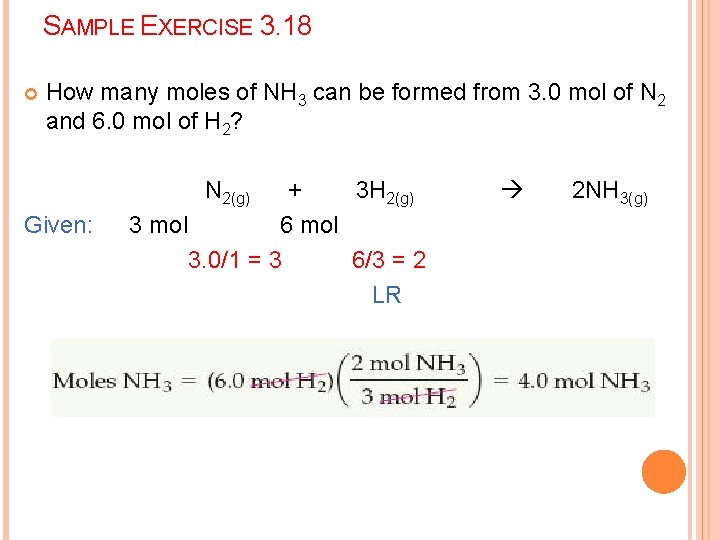 SAMPLE EXERCISE 3. 18 How many moles of NH 3 can be formed from