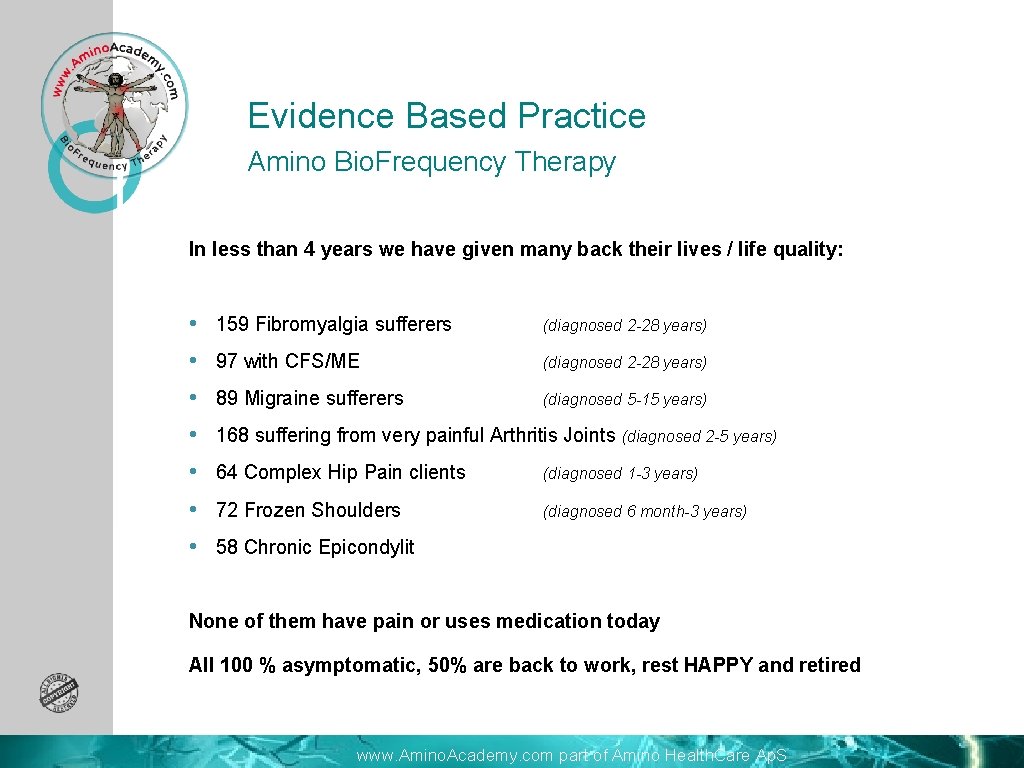 Evidence Based Practice Amino Bio. Frequency Therapy In less than 4 years we have