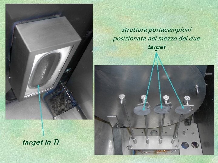 struttura portacampioni posizionata nel mezzo dei due target in Ti struttura portacampioni posizionata nel mezzo dei due target in Ti