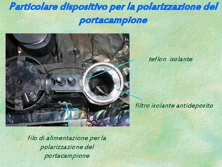Particolare dispositivo per la polarizzazione del portacampione teflon isolante filtro isolante antideposito filo di Particolare dispositivo per la polarizzazione del portacampione teflon isolante filtro isolante antideposito filo di