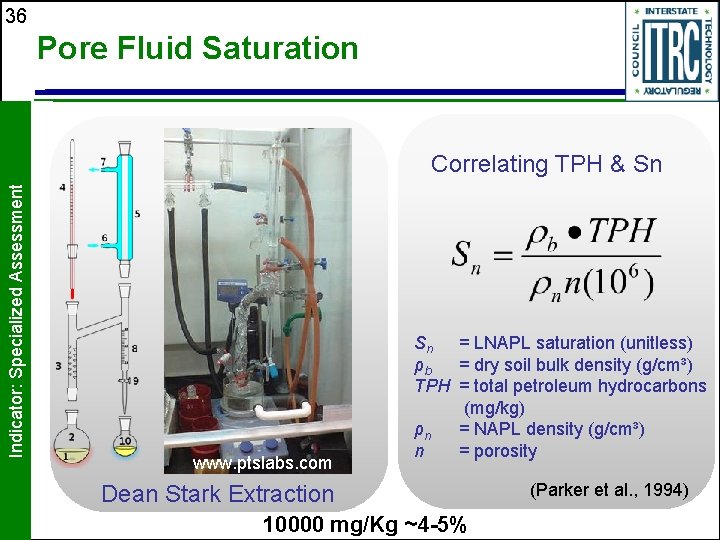36 Pore Fluid Saturation Indicator: Specialized Assessment Correlating TPH & Sn www. ptslabs. com