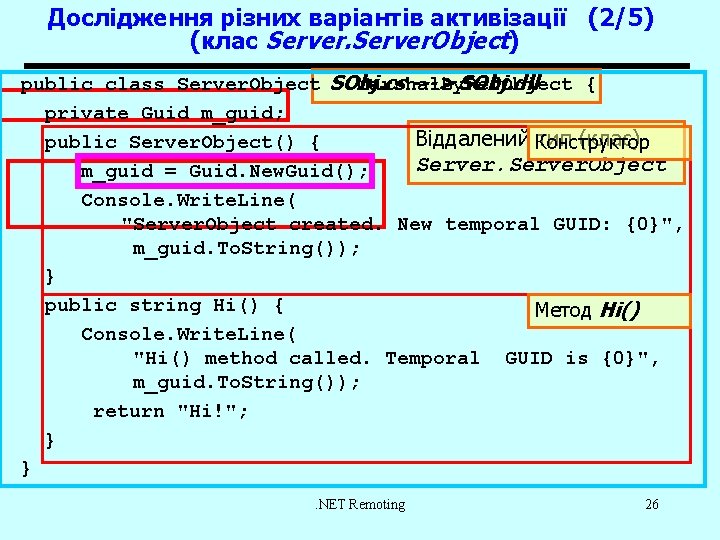 Дослідження різних варіантів активізації (2/5) (клас Server. Object) ---> SObj. dll public class Server.