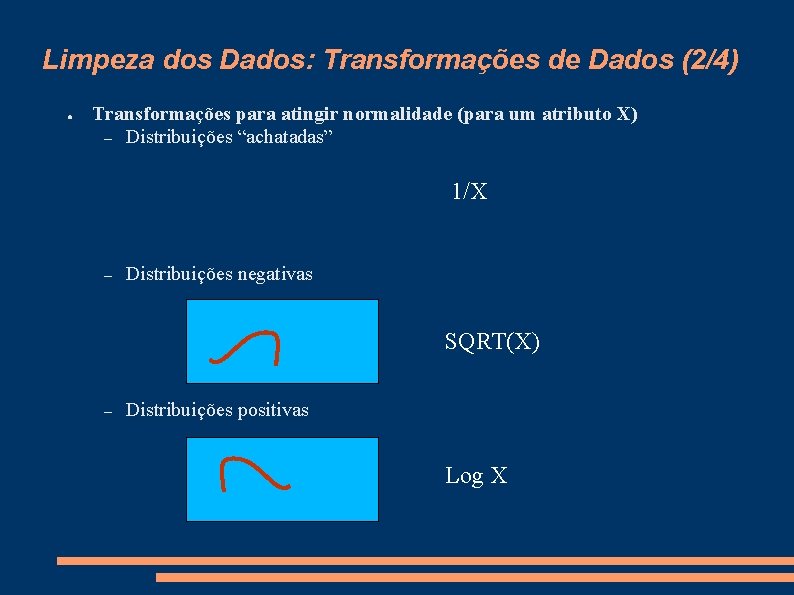 Limpeza dos Dados: Transformações de Dados (2/4) ● Transformações para atingir normalidade (para um