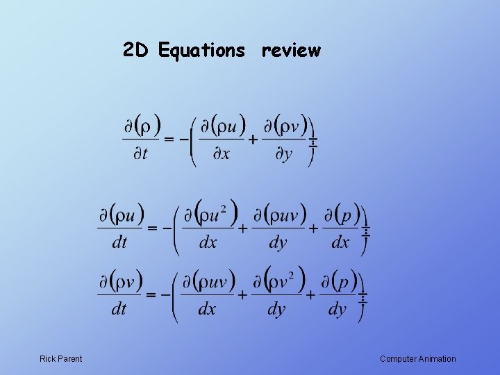 2 D Equations review Rick Parent Computer Animation 