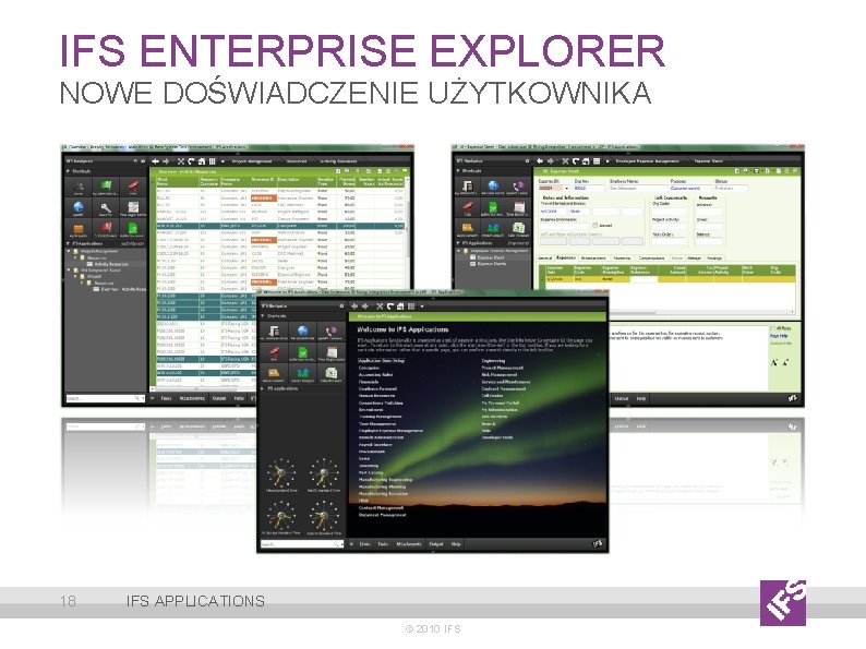 IFS ENTERPRISE EXPLORER NOWE DOŚWIADCZENIE UŻYTKOWNIKA 18 IFS APPLICATIONS © 2010 IFS 