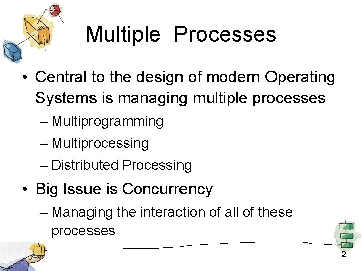 Multiple Processes • Central to the design of modern Operating Systems is managing multiple