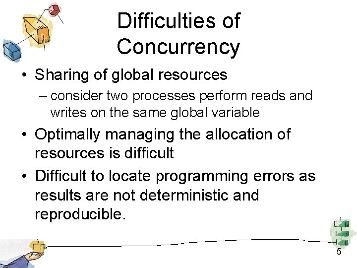 Difficulties of Concurrency • Sharing of global resources – consider two processes perform reads