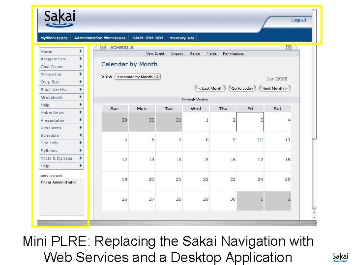 Mini PLRE: Replacing the Sakai Navigation with Web Services and a Desktop Application 